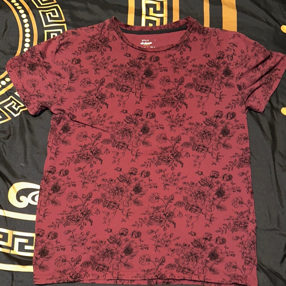 Floral Patterned Burgundy T-Shirt